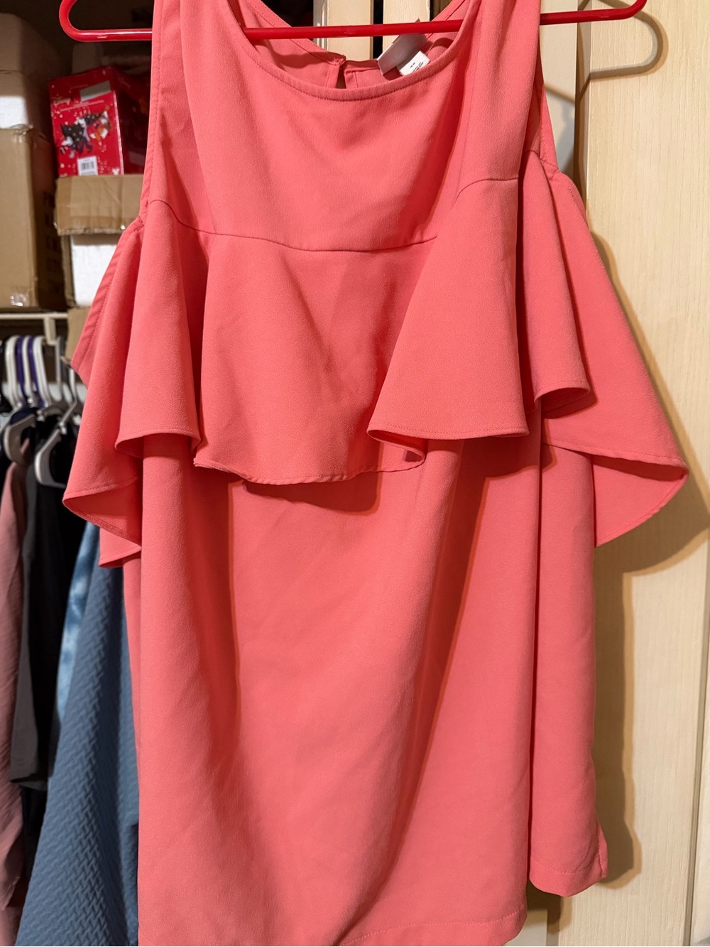 Ava & Viv Coral Cold-Shoulder Ruffle Top